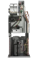 MGE packaged all-in-one HVAC unit with gas heating, electric cooling, 11.7 SEER2 and 95% AFUE