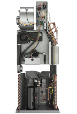 MGE all-in-one unit with gas heat, electric cool, 2025 compliant refrigerant